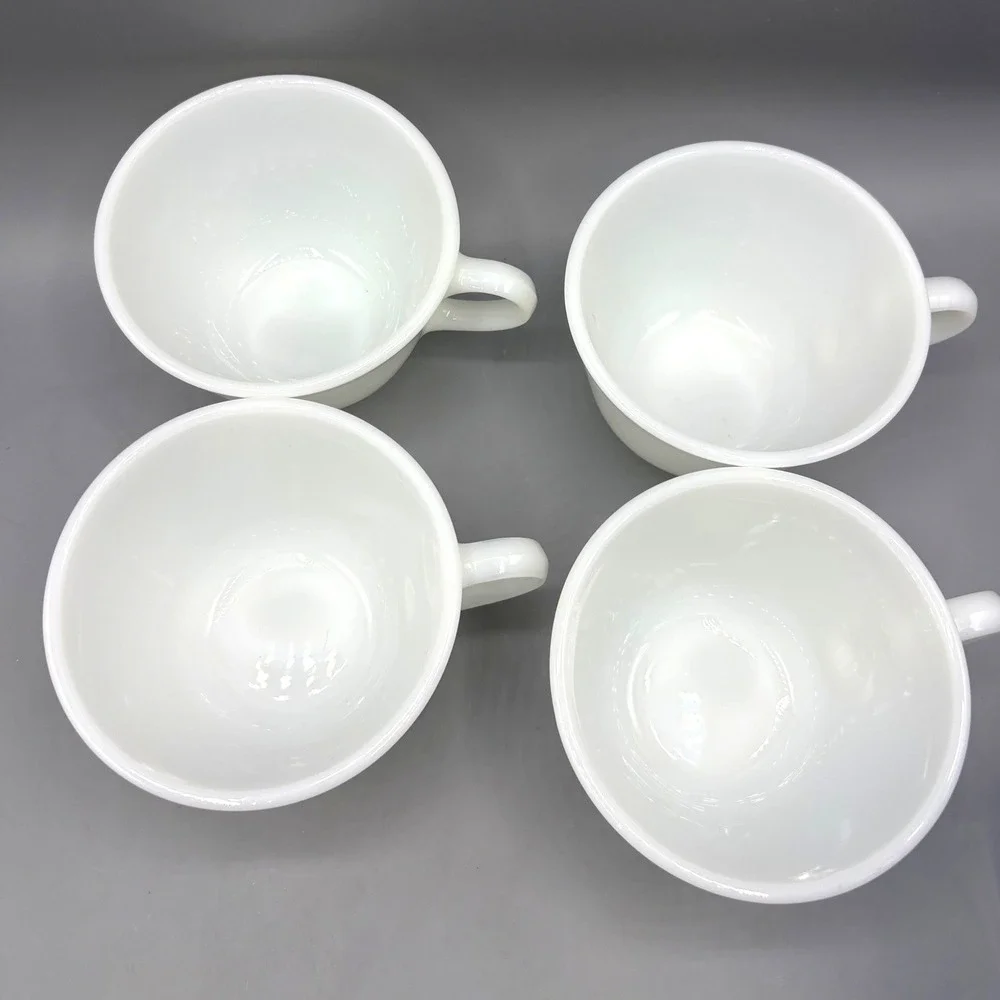 Vtg Pyrex‎ Solid White Milk Glass Cups Mug Bowl Set of 4 Microwave Safe